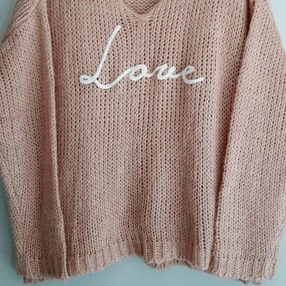 ELAN "Love" V-neck Pullover Knit Sweater Top Light Pink Sz M - Picture 4 of 15